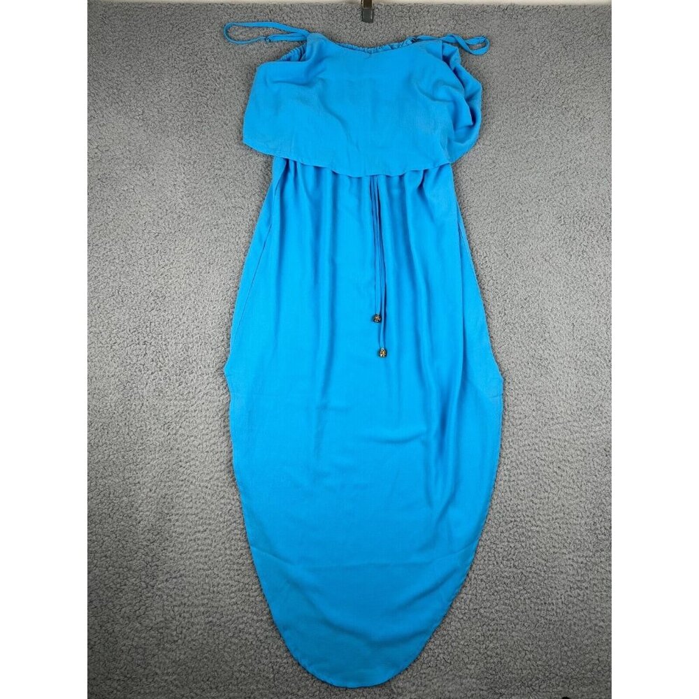 NERLEROLIAN Women Medium Blue Drawstring Adjustable Split Midi Dress Beachy NWT